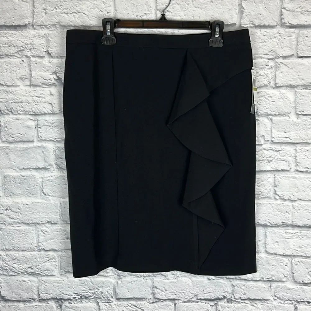 Counterparts Black Ruffle Pencil Skirt Size 14 NWT